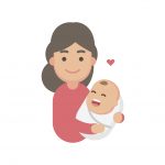 Mother holding cute baby. Happy Mothers' day. Vector flat illustration